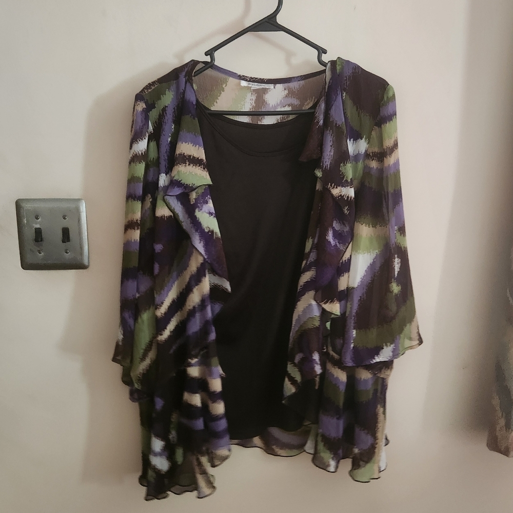 Dress Barn Tank with Purple, Green & Cream Patterned Sheer Cardigan